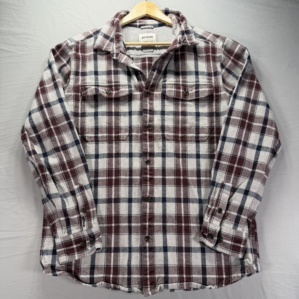 Prana Shirt Mens Medium Flannel Button Up Thick Cotton Heavy Lumberjack Work